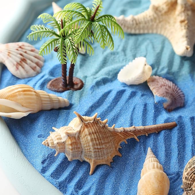Desktop Zen Garden Kit -Ocean Themed Zen Decor Sand,Natural Shells Starfish Conch, Mermaid Resin Summer Beach Desktop Decorations,Zen Office Desktop Decoration Gift(Blue)
