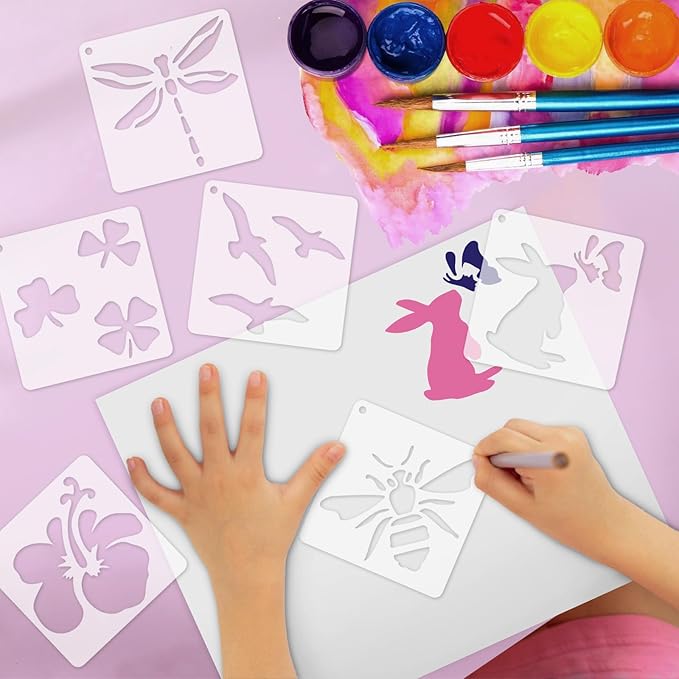 72 Pcs Botanical Stencils Set, Reusable Butterfly & Flower Painting Templates - Leaf, Dragonfly, Wildflower Nature Crafts Kit for Wall Murals, Fabric Art, Wood Signs, Kids Classroom Projects