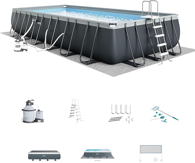 Intex 26367EH 24' x 12' x 52" Rectangular XTR Frame Swimming Pool w/ Filter Pump - Large Above Ground Backyard Rectangle Pool w/ 45-Inch Deep Water