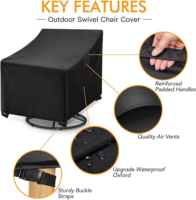 WLEAFJ Outdoor Swivel Chair Covers - Heavy Duty, Waterproof Patio Rocking Chair Covers - Black, 2 Pack - 33" W x 35" D x 38.5" H