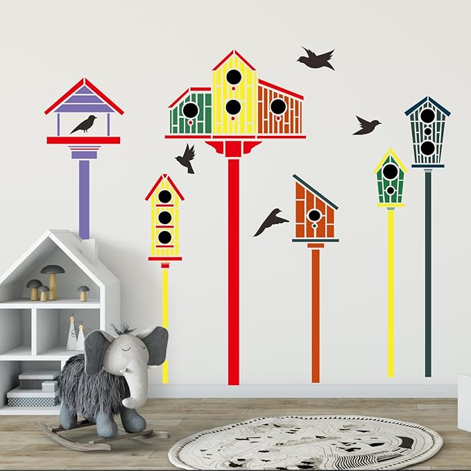 Garden Fence Stencils for Outdoor Large Bird House Stencils Reusable Drawing Stencil for Garden Fence Room Wall Wood Furniture