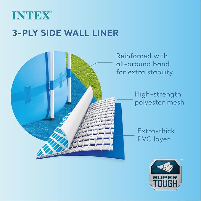 Intex 15 Foot by 48 Inch Round Metal Frame Above Ground Swimming Pool Set for Outdoor Use with Filter Pump, Ladder, Ground Cloth, and Cover, Blue