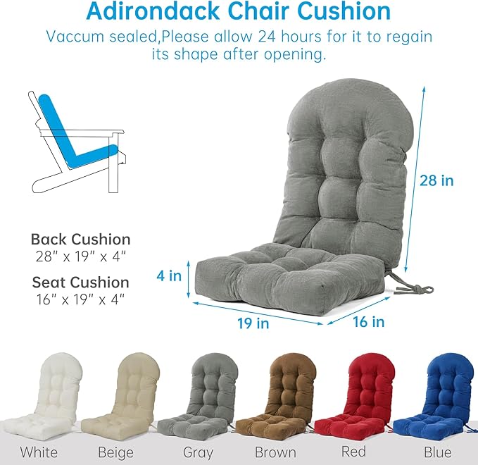 Rocking Chair Cushions Set - Non-Slip Adirondack Chair Cushions with Ties Indoor/Outdoor Rocking Chair Pad for Living Room, Bedroom, Balcony, Office