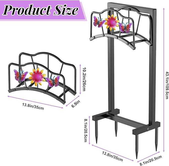 Garden Hose Holder, Heavy Duty Metal Water Hose Holders Stand with 4 Spikes, Freestanding Outdoor Water Pipe Storage Rack Hanger 150ft for Outside Yard Lawn Decor
