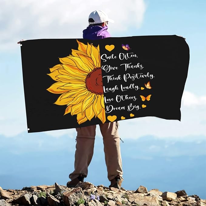 Sunflower Smile Often Think Positively Give Thanks Laugh Loudly Love Others Dream Big Flag 3x5 Ft Garden Yard Banner Outdoor Decorative Sign