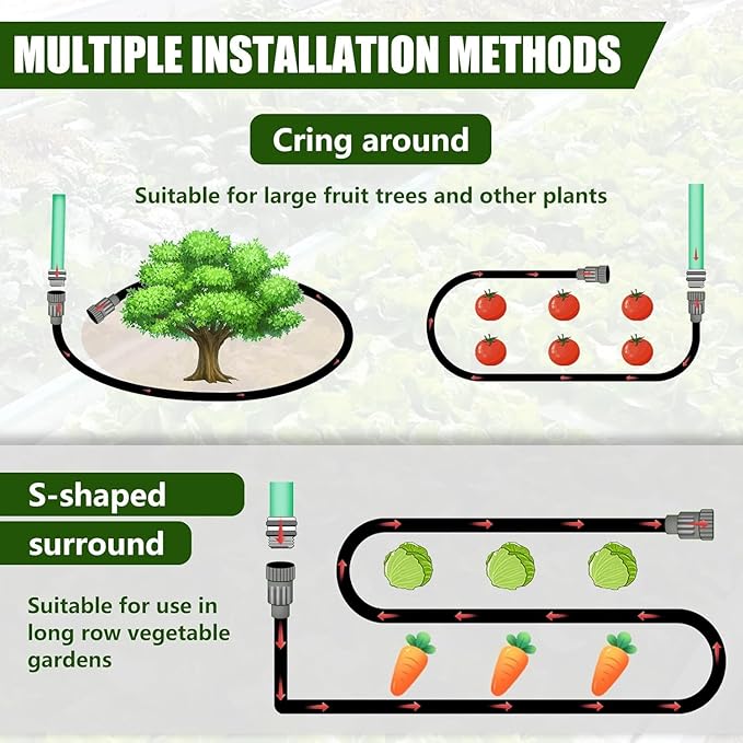 Flat Soaker Hose 100ft, Garden Hose with Heavy Duty Double Layer Design, Drip Irrigation Hose Saves 80% Water, Leak Proof Sprinkler Hose for Garden, Lawn, Vegetable plot (50ft x 2)