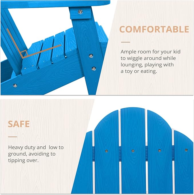 LUE BONA Kids Blue HDPS Adirondack Chair, Weather Resistant, Low Maintenance, Easy to Assemble, for Fire Pit, Balcony, Backyard