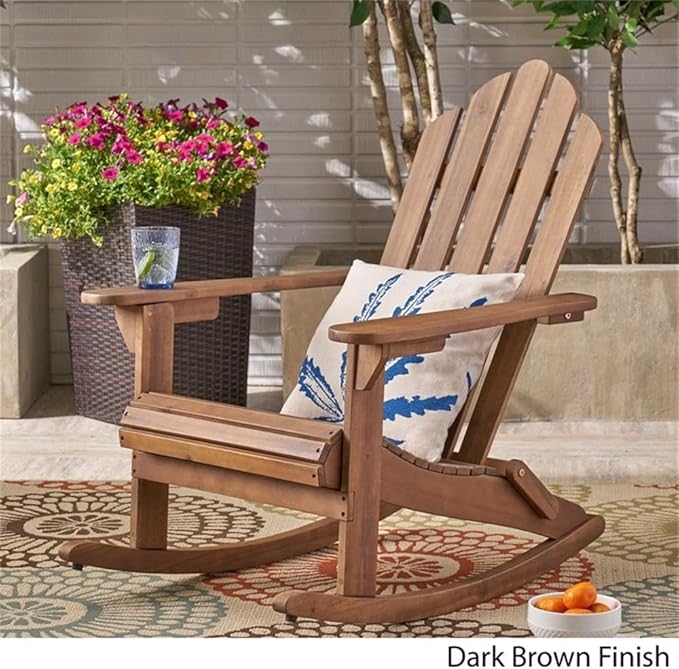 Christopher Knight Home Cara Outdoor Adirondack Acacia Wood Rocking Chair, Dark Brown Finish