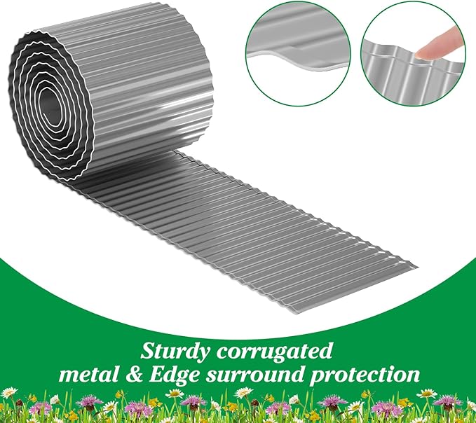 Metal Garden Edging Border, 6IN x 40FT Corrugated Landscape Edging for Landscaping, Sturdy Steel Lawn Edging for DIY Flower Bed Edging Tree Fence Yard Pathway