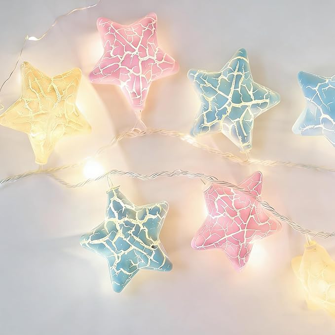 Colorful Crack Star String Lights,Christmas Fairy Lights 20 FT 40 LED Lights with Battery Operated Star Lights,Crack Star Lights for Window Party Wedding Holiday Festival Decoration (Star, 20FT)