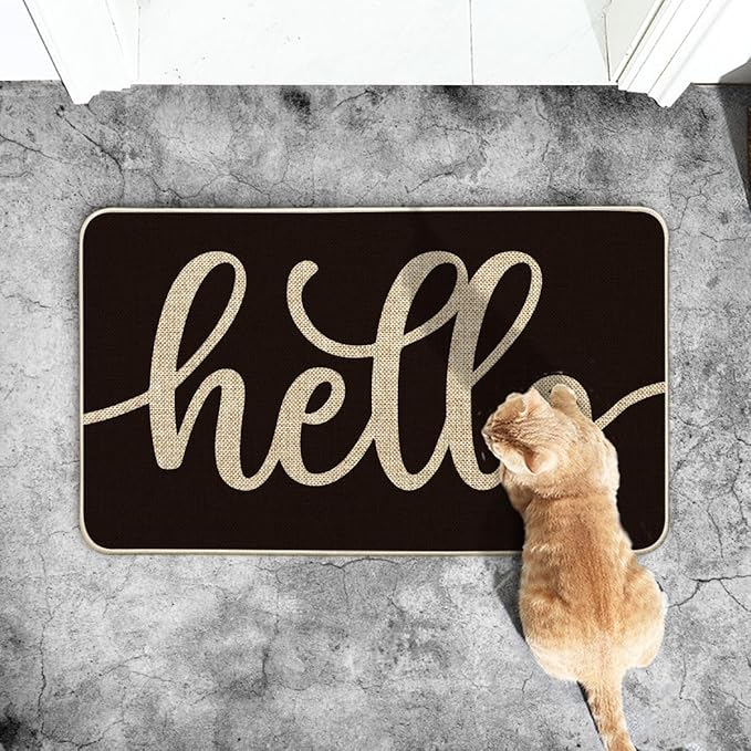Artoid Mode Balck Hello Halloween Doormat, Home Decor Low-Profile Switch Rug Door Mat Floor Mat for Indoor Outdoor 17x29 Inch