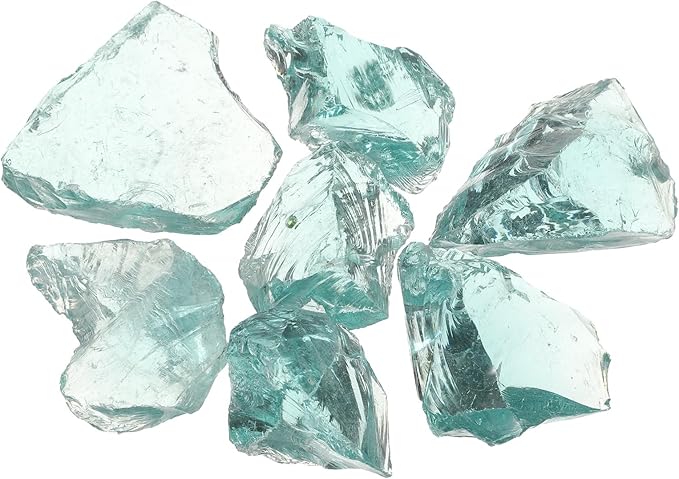uxcell Fire Glass for Fire Pit, 3-5cm(1-1/5"to 2") High Luster Reflective Glass Rocks for Natural or Propane Fireplace, Safe for Outdoors and Indoors Fire Pit Glass, Light Blue, 400g/14oz