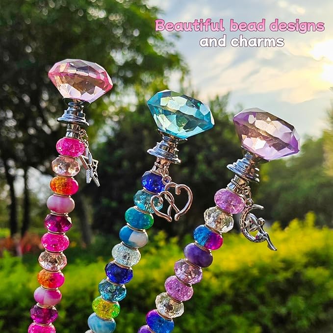 72Pcs DIY Fairy Wand Beaded Garden Stakes Kit Fairy Wands Kit for Different Festivals Fairy Garden Accessories Outdoor Fairy Garden Stakes Decorative, Diamond-(Purple+Lake Blue+Pink)