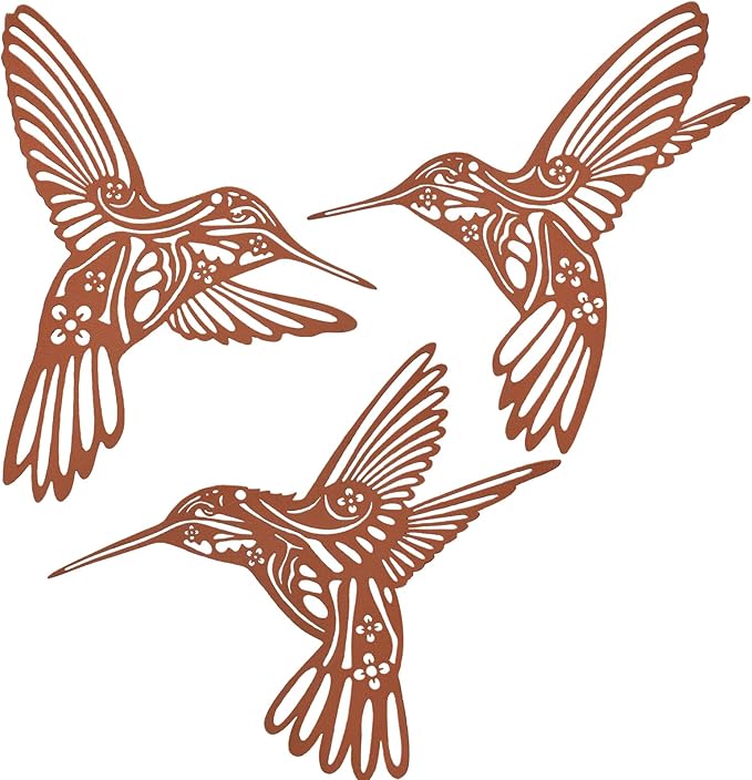 QZGXDECO 9.5-Inch Rust Metal Hummingbird Outdoor Wall Art Decor – Rustic Garden-Style Indoor/Outdoor Decorative Iron Bird Wall Sculpture for Fence Patio Yard