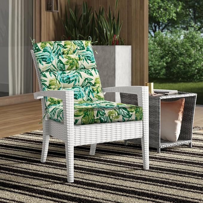 FUNHOME Outdoor High Back Chair Cushions Set of 2,Reversible Lawn Chair Cushion 44 x22 inch,Water Resistant Tufted Adirondack Chair Cushion,for Garden Rocking Chair,Patio Furniture(Palm Leaf)