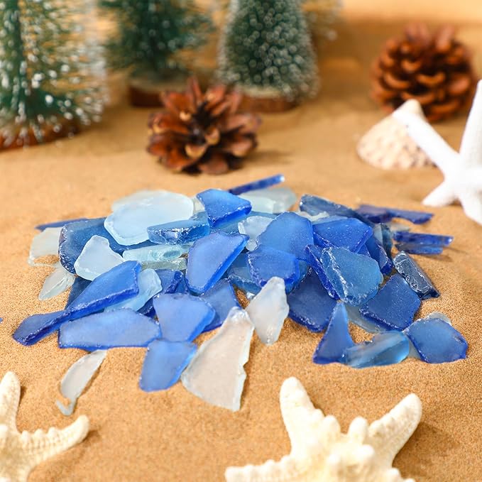 Jetec 11 oz Sea Glass for Crafts Pieces Decor Flat Frosted Sea Glass Vase Filler Crushed for Beach Wedding Party Decor Home Aquarium DIY Craft Supplies(Deep Blue, Blue, White)