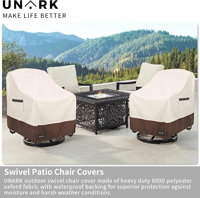 Swivel Patio Chair Cover 4 Pack, 600D Waterproof Heavy Duty Outdoor Chair Cover, Patio Furniture Covers, Outdoor Furniture Covers Waterproof, 33 W x 35 D x 36 H inches Beige and Brown