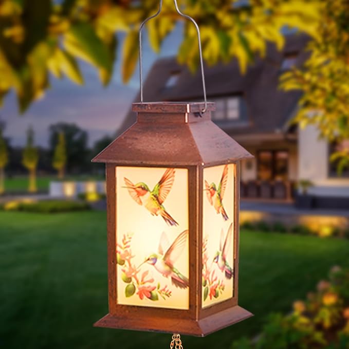 Single Palace Lantern, Wind Chime Hummingbird, Decorative Mobiles Gifts, Solar Hummingbird Wind Chimes, Gifts for Mom, Women, Grandma, Garden Courtyard Lawn Decor, Gift for Christmas and New Year