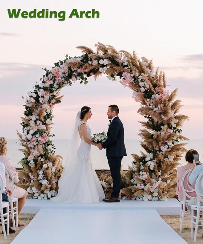 Queension Metal Wedding Arch | for Ceremony Party Decoration 8Ft Wide 7Ft High,Garden Arch Trellis with Ground Bases for Climbing Plants,Outdoor Garden Arbor for Roses Vines, Round Frame, Black
