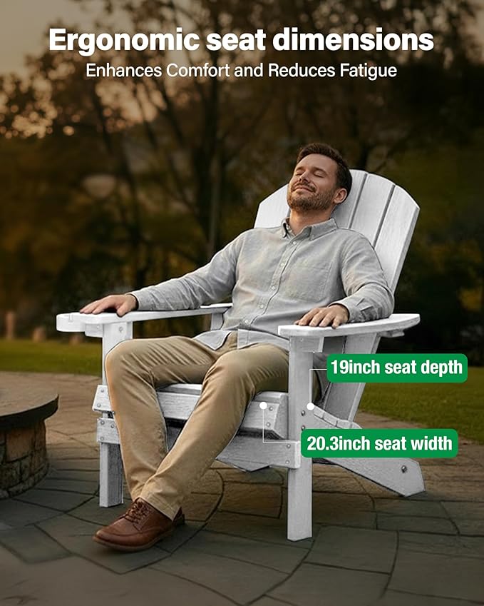 YEFU Adirondack Chairs Set of 6: Outdoor Chair HIPS Plastic Adirondack Chairs - Patio Chairs with Wood Texture - Lawn Fire Pit Deck Porch Garden Chairs for Adults(White)