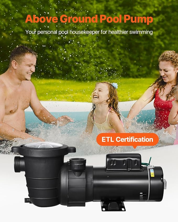 VEVOR Above Ground Pool Pump, 1.5HP/0.35HP, Dual Speed Swimming Pool Pump, High 110 GPM 54 ft Lift, Low 52 GPM 14 ft Lift, 110V 3450 RPM with Strainer Basket, 122°F Max Water Temp, for Hot Tubs Spas