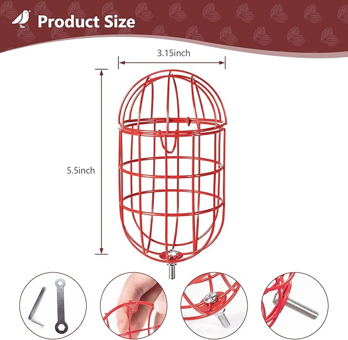 SheeChung Metal Suet Ball Holder Compatible with Bird Buddy,Smart Feeders Replacement Part with 5mm Screw Hole,Birds Buddy Accessories,Easy Attachment for Bird Feeders,Easy to Clean & Refill,Red