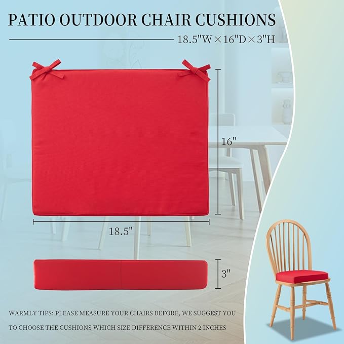 coolboss Outdoor Chair Cushions Set of 4, Outdoor Cushions for Patio Furniture, Water Resistant Chair Cushions for Outdoor Furniture Square Corner Patio Cushions with Ties, 18.5"x16"x3, Burgundy