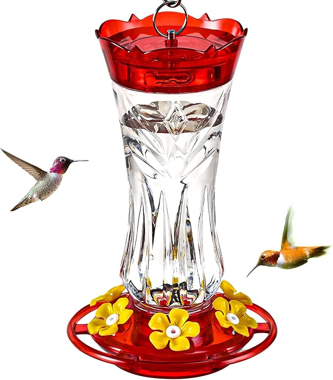 Hummingbird Feeder for Outdoors Hanging, 18 OZ Humming Birds Feeders with 6 Bee Guard Feeding Ports & Built-in Ant Moat, Easy to Clean, Durable Outdoor Garden Decor(Clear A 1 Pack)