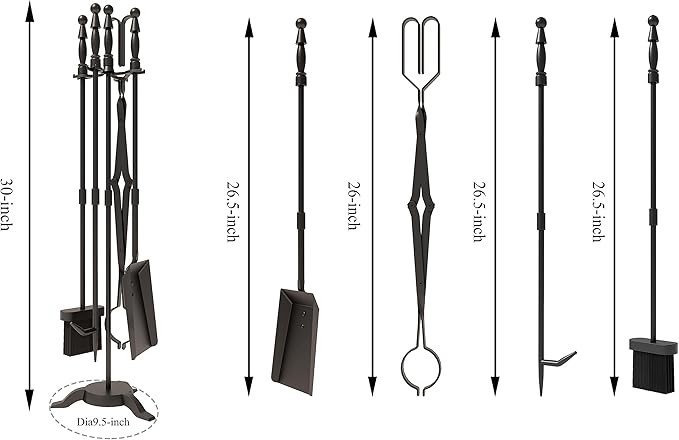 Fire Beauty Fireplace Tools Set 5 Pieces Wrought Iron Fire Tool Set for Outdoor/Indoor Fireplace Accessories Set