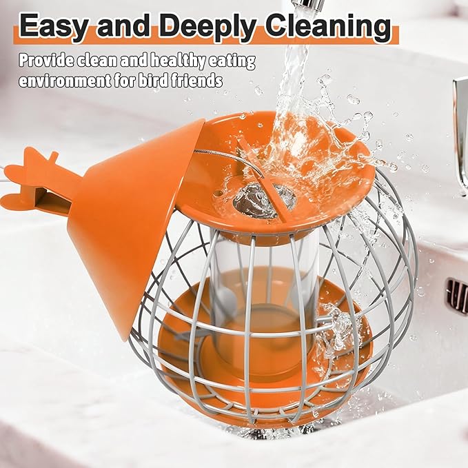 Bird Feeder for Outdoor, Squirrel Proof Bird Feeder for Outdoors Hanging, Weatherproof, Easy to Clean & Refill, Large Capacity Metal Seed Feeder for Finch, Blue Jay, Hummingbird, Orange