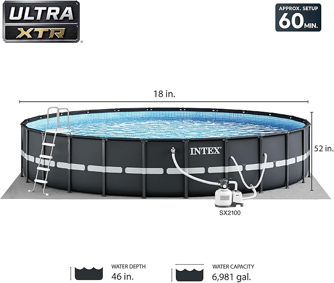 INTEX 26329EH Ultra XTR Deluxe Above Ground Swimming Pool Set: 18ft x 52in – Includes 2100 GPH Cartridge Sand Filter Pump – SuperTough Puncture Resistant – Rust Resistant – Easy to Assemble