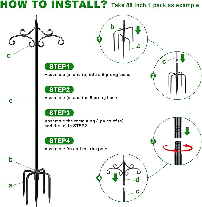 Heavy Duty Double Shepherd Hooks Squirrel Proof for Outdoor with 5-Prong Base, 88inch Adjustable Decorative Metal Bird Feeder Pole with Baffle for Hanging Bird Nests, Plant Baskets,1 Pack