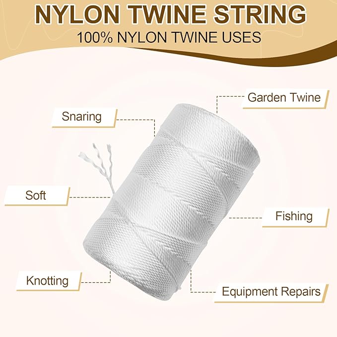 White Nylon String,984ft 2mm Nylon Cord Twine for Garden,Tomato,Climbing Plant,Tie Floristry,Fishing,Wrapping,Camping and Outdoor Survival,Netting Home Improvement