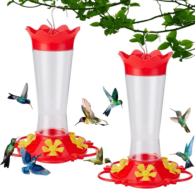 Hummingbird Feeders for Outdoors Hanging,2 Pack Humming Birds Feeders for Outside,Wild Bird Feeder for Outside Garden Yard Patio 13.5OZ,Plastic Bird Feeders 5 Feeding Ports Bird Nectar Feeder