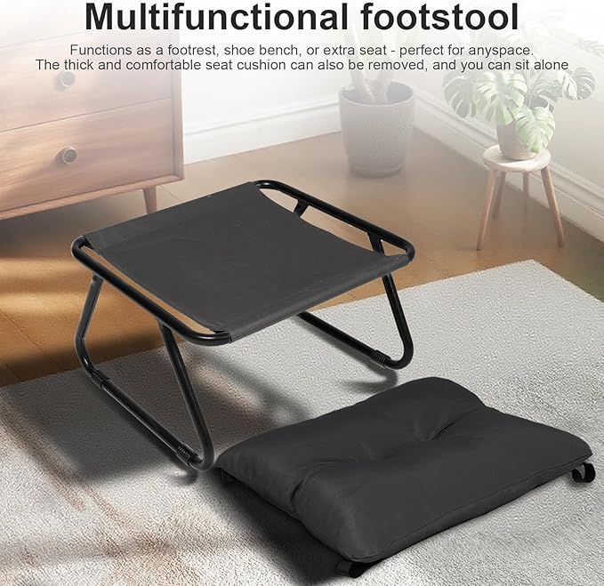 Patio Rocking Chair with Ottoman Outdoor & Indoor, Rocking Chairs Padded with Foot Rest, 330lbs Capacity, Metal Outdoor Rocker for Garden, Deck, Living Room, Bedroom, Balcony (Black)