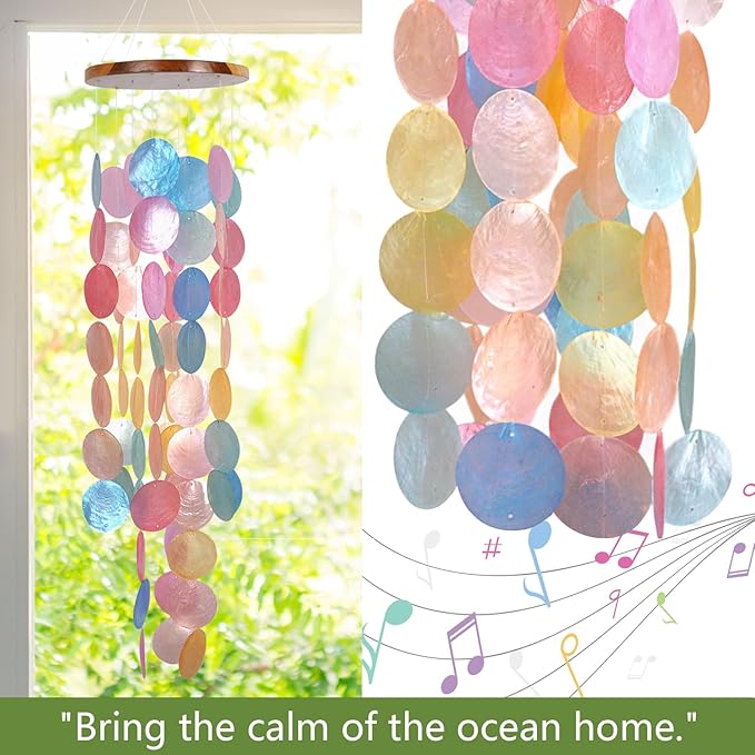 ASTARIN Capiz Shell Wind Chime for Outside 28” Handcrafted Windchime Outdoor Beach Chimes Garden Decor Gift for Women