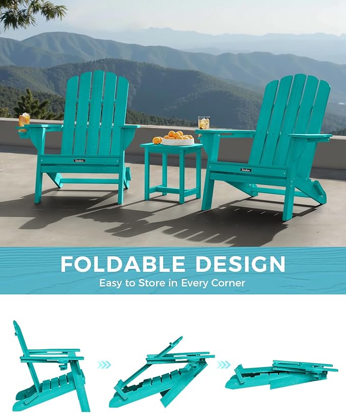 Adirondack Chairs Set of 6, HDPE Material Fire Pit Chairs, Plastic Adirondack Chairs with 2 Cup Holder, Outdoor Lawn Chair for Patio Garden，Lakeblue