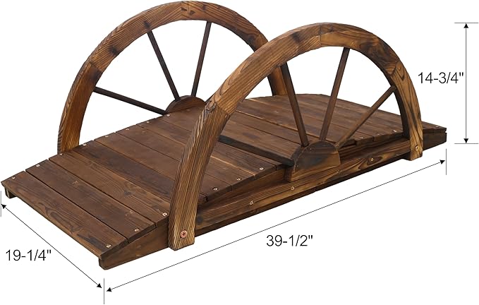 3.3 FT Wooden Garden Bridge - Stained Wood Arc Footbridge with Half-Wheel Style Railings | Outdoor Fir Construction Decorative Bridge Walkway for Backyard, Gravel Road, Creek, Farm