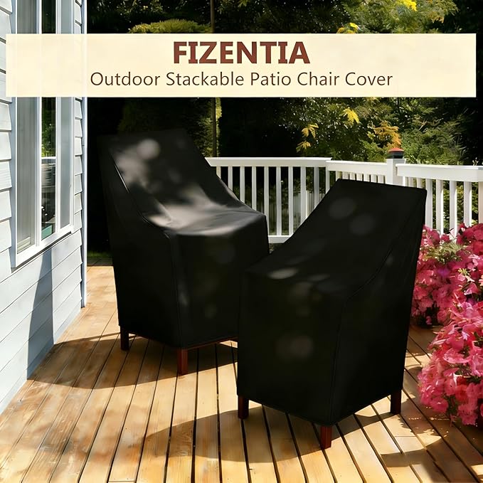 High Back Patio Chair Cover,Waterproof Covers for Stackable Dining Chairs,Outdoor Patio Furniture Seating Set Shield (27”W x 30”D x 42”H,2-Pcs)