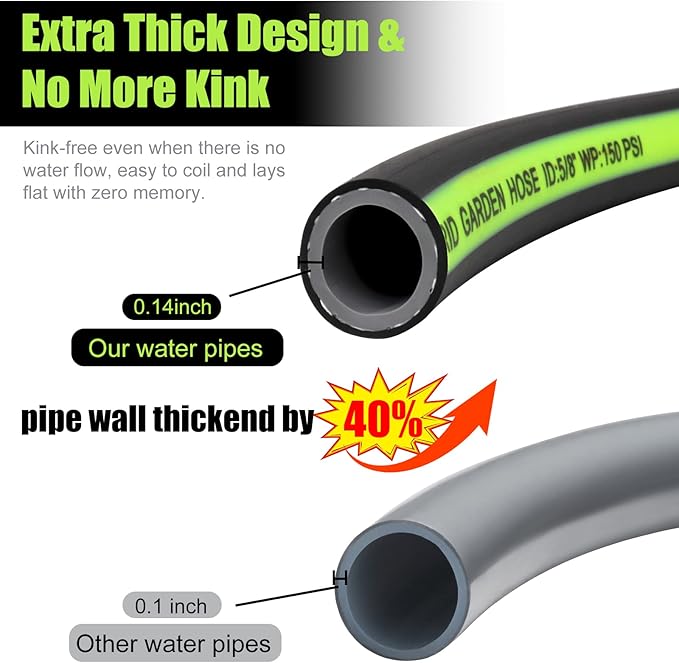SYEENIFY Kink Free Garden Hose 100ft 5/8", Heavy Duty Hybrid Water Hose, Ultra Durable Flexible Rubber Hose with Sprayer Nozzle,Leakproof Yard Outdoor Hose with Brass Solid Connector