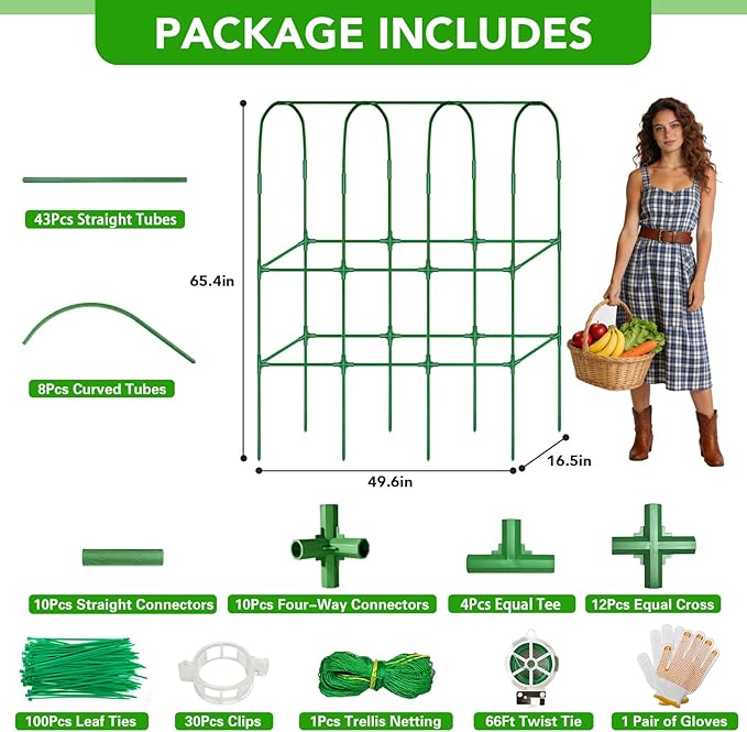 65" Tall Cucumber Trellis for Raised Bed, Garden Trellis for Climbing Plants Outdoor, U-Shape Metal Arch Vegetables Trellis Plant Support for Zucchini Squash Vines