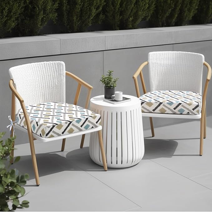 idee-home Outdoor Chair Cushions Set of 4, Thick 17" x 17" x 3" Outdoor Seat Cushions Patio Furniture Waterproof with Ties, Dining Pads