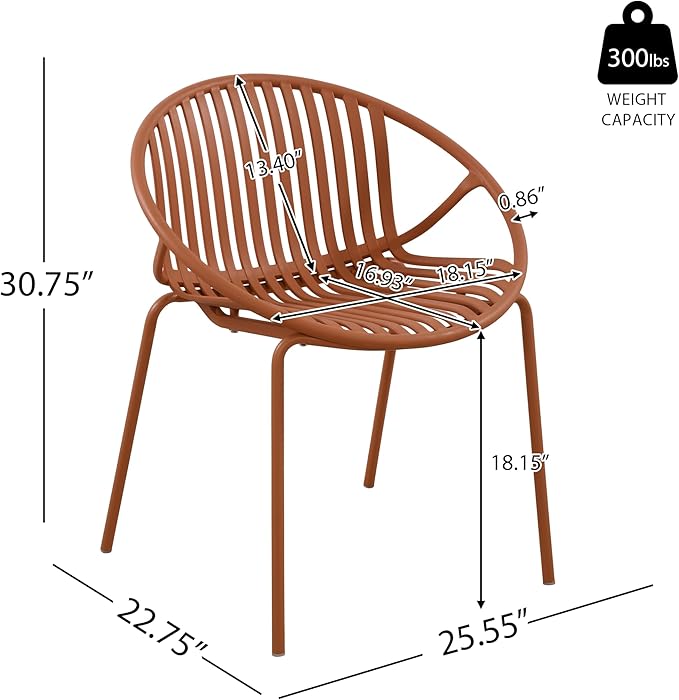 Christopher Knight Home Set of 2 Tita Modern Patio Outdoor Dining Chairs, Stacking Chair, Outside Dinner,Garden/Balcony/Poolside Stackable Accent Chairs,Metal Legs,Plastic Cutout Backrest,Burnt Orange