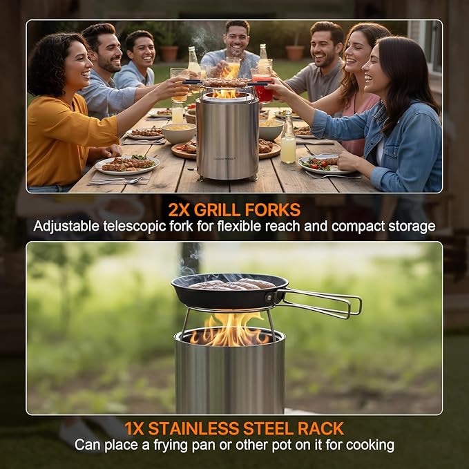 CHANGE MOORE 7-inch Secondary Combustion Smokeless Tabletop Fire Pit Cover Assembly, Fits Large Fire Pits or Outdoor Ignition, Compatible with Solo Stove Mesa XL Stove, Includes Rack & Fork Only