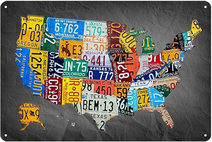 Funny Metal Tin Sign Vintage USA Map License Plate Sign Garage Decor 8x12 Inches Multicolor Retro Humorous Wall Art