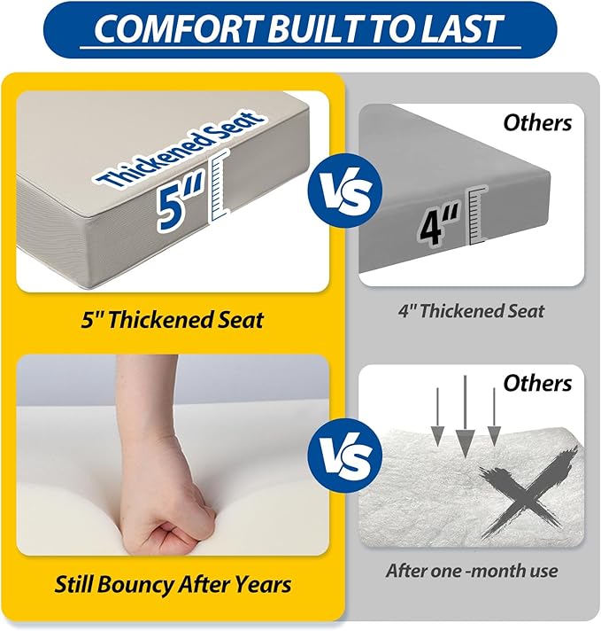 AAAAAcessories Outdoor Seat Cushions for Chairs, Fade-Resistant, Waterproof Patio Furniture Replacement Cushions, 25.5" x 25.5" x 5" + 25.5" x 19", Beige