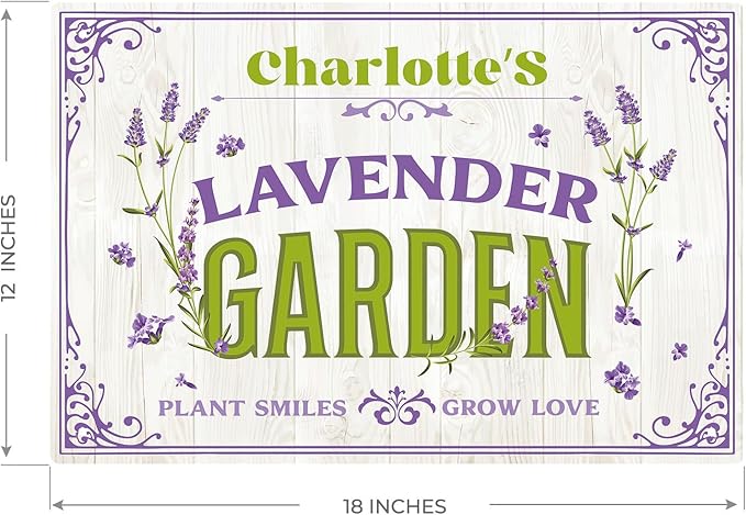 Custom Lavender Garden Sign, Personalized Name for Flower Garden, and Backyard Décor Sign, 12x18 Inches, Rust Free .063 Aluminum, Fade Resistant, Made in USA by Sigo Signs