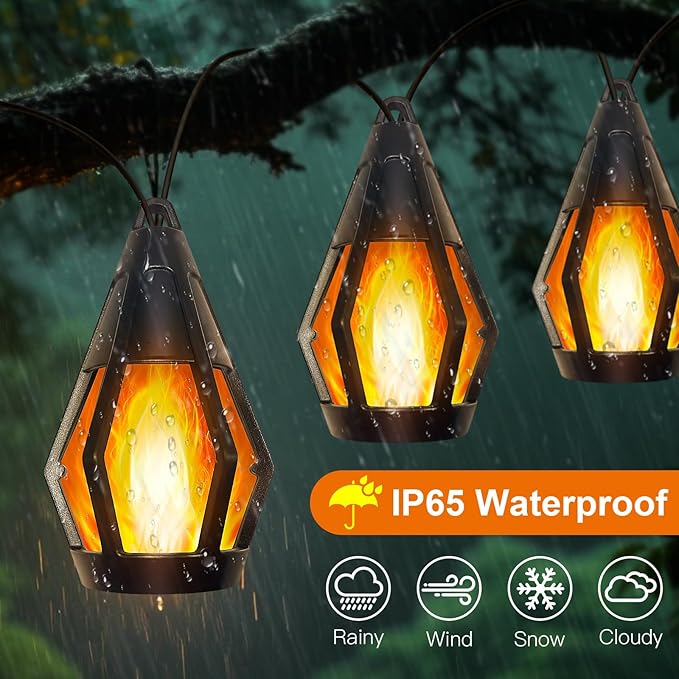 21Ft Solar String Lights Outdoor Waterproof Solar Powered Patio Lights with 10 Flickering Flame Light Bulbs Hanging Lantern String Light for Garden Yard Gazebo Cafe Bistro Party Outdoor Decor