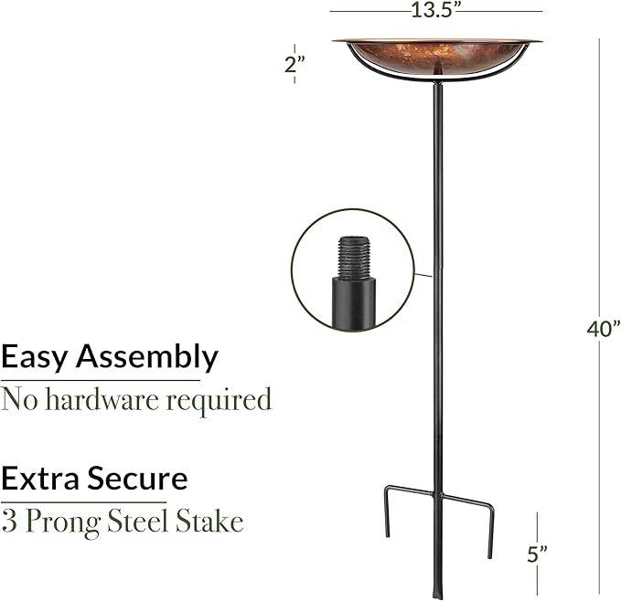 Good Directions Polished Fired Copper Bird Bath with Fountain on Garden Pole 13"