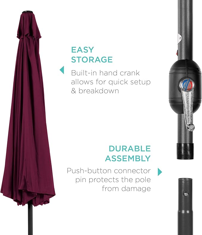 Best Choice Products 10ft Outdoor Steel Polyester Market Patio Umbrella w/Crank, Easy Push Button, Tilt, Table Compatible
